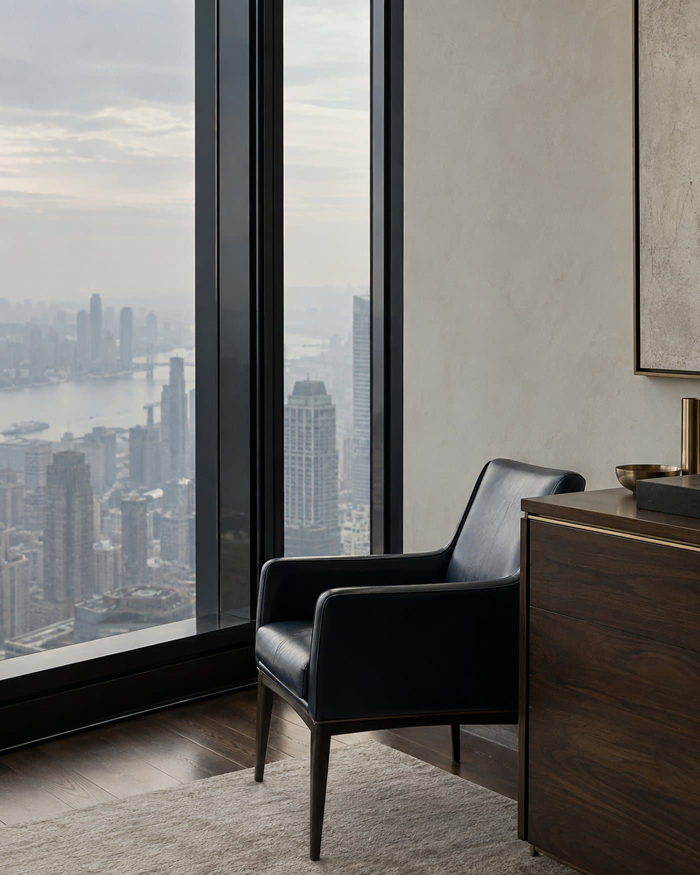 A quiet executive office high above the city